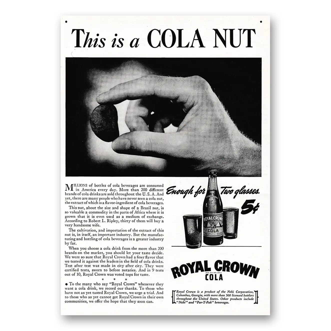 1939 Royal Crown Cola This Is a Cola Nut Vintage Magazine Print Ad