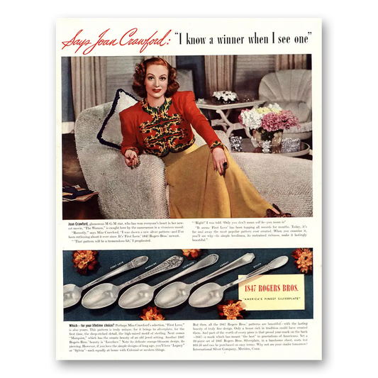 1939 1847 Rogers Bros Joan Crawford I Know a Winner Vintage Magazine Print Ad