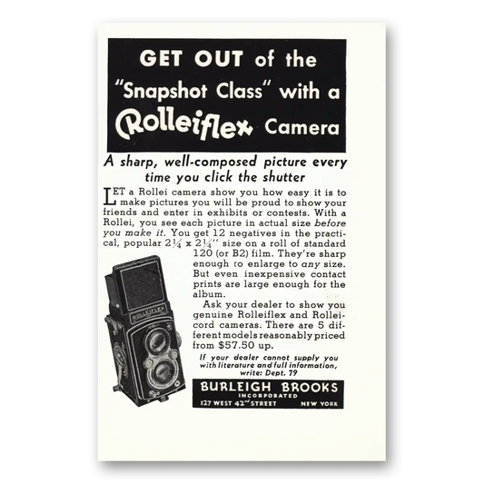 1939 Rolleiflex Camera Snapshot Class Vintage Magazine Print Ad