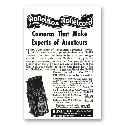 1939 Rolleiflex Camera Experts of Amateurs Vintage Magazine Print Ad