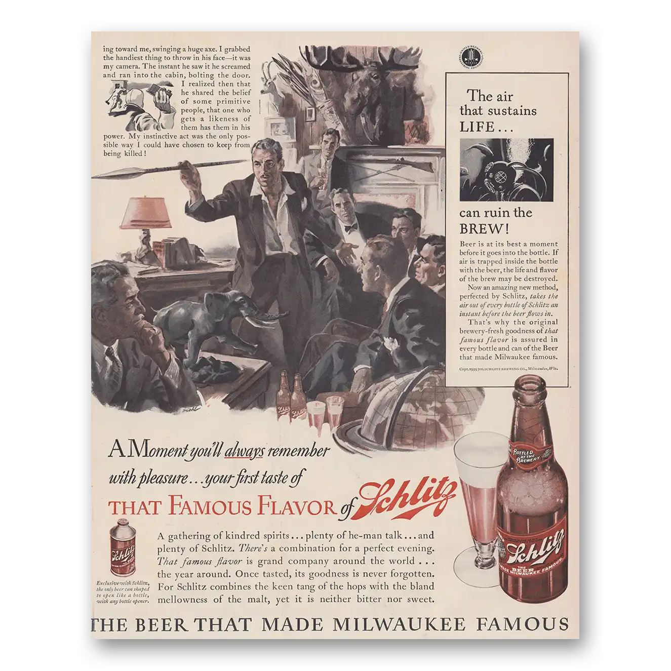 1939 Schlitz Beer Moment Always Remember Vintage Magazine Print Ad