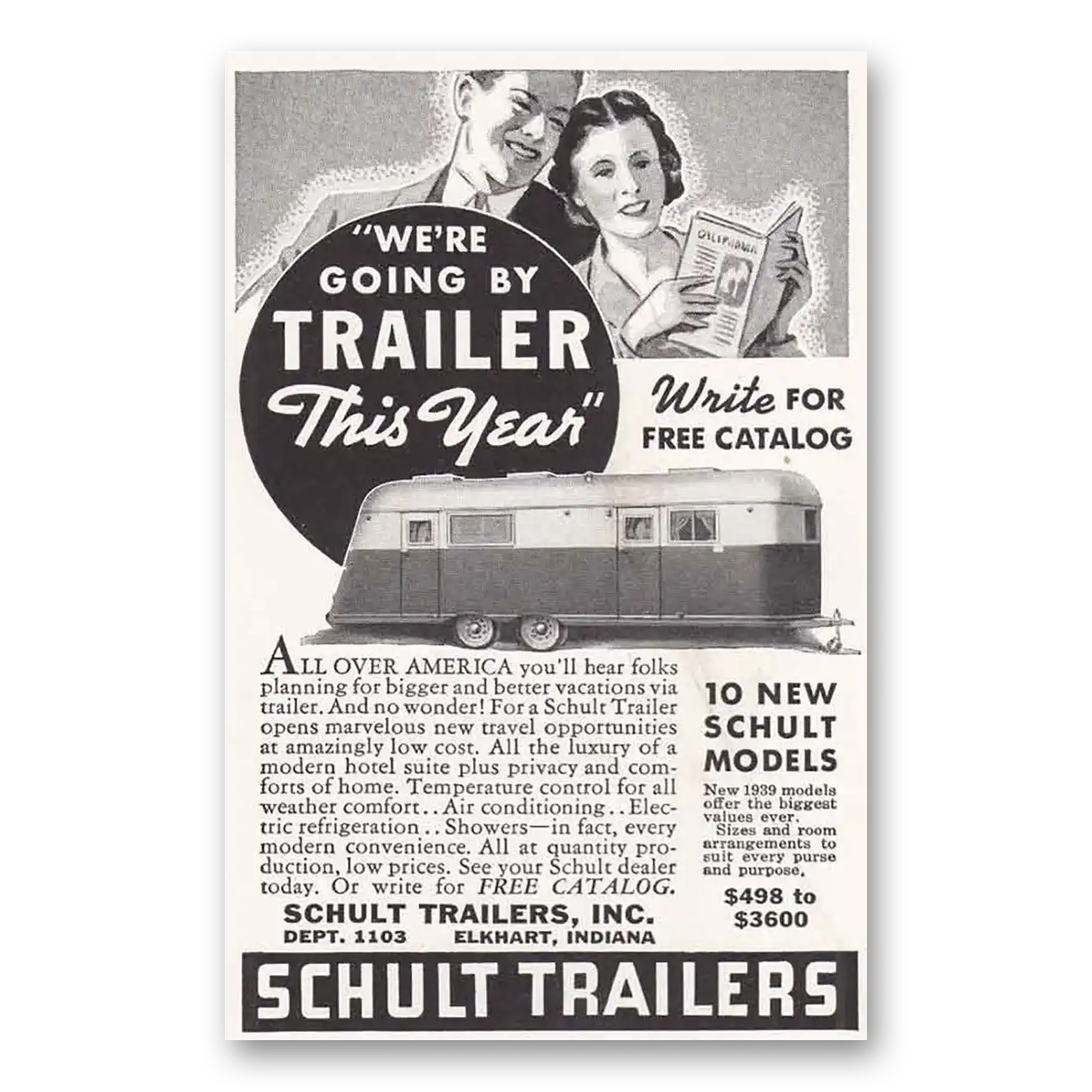 1939 Schult Trailer Coaches We're Going by Trailer Vintage Magazine Print Ad