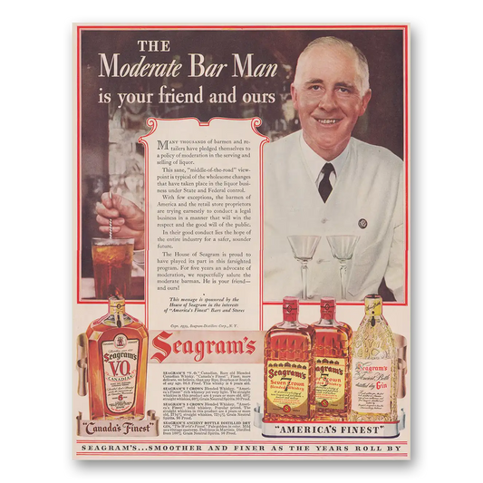 1939 Seagrams VO Whisky Moderate Bar Man Is Your Friend Vintage Magazine Print Ad