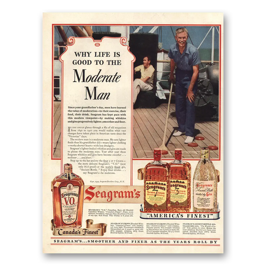 1939 Seagrams Moderate Man Shuffleboard Vintage Magazine Print Ad