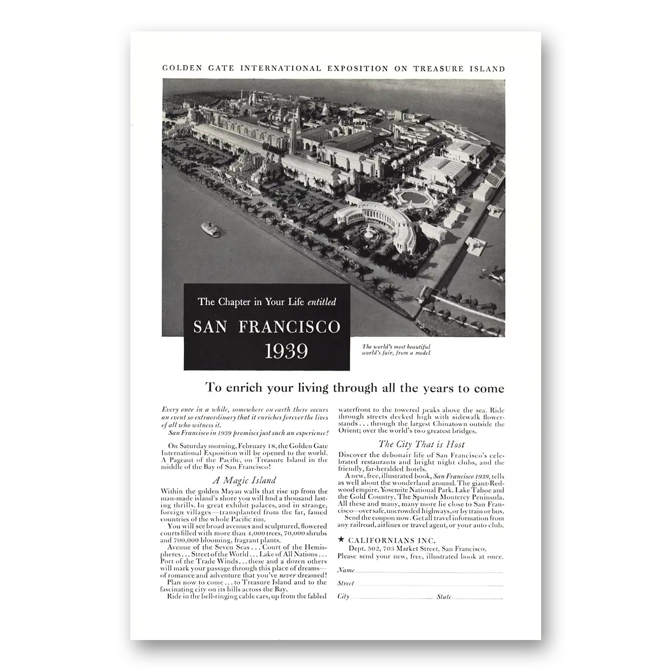 1939 San Francisco California California Treasure Island Vintage Magazine Print Ad