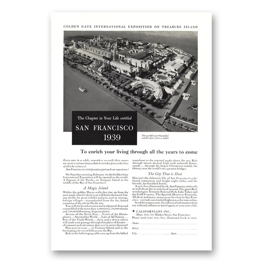 1939 San Francisco California California Treasure Island Vintage Magazine Print Ad