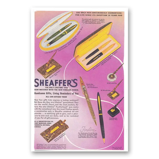 1939 Sheaffers Lifetime Feathertouch Pen Only Lifetime Pen Vintage Magazine Print Ad