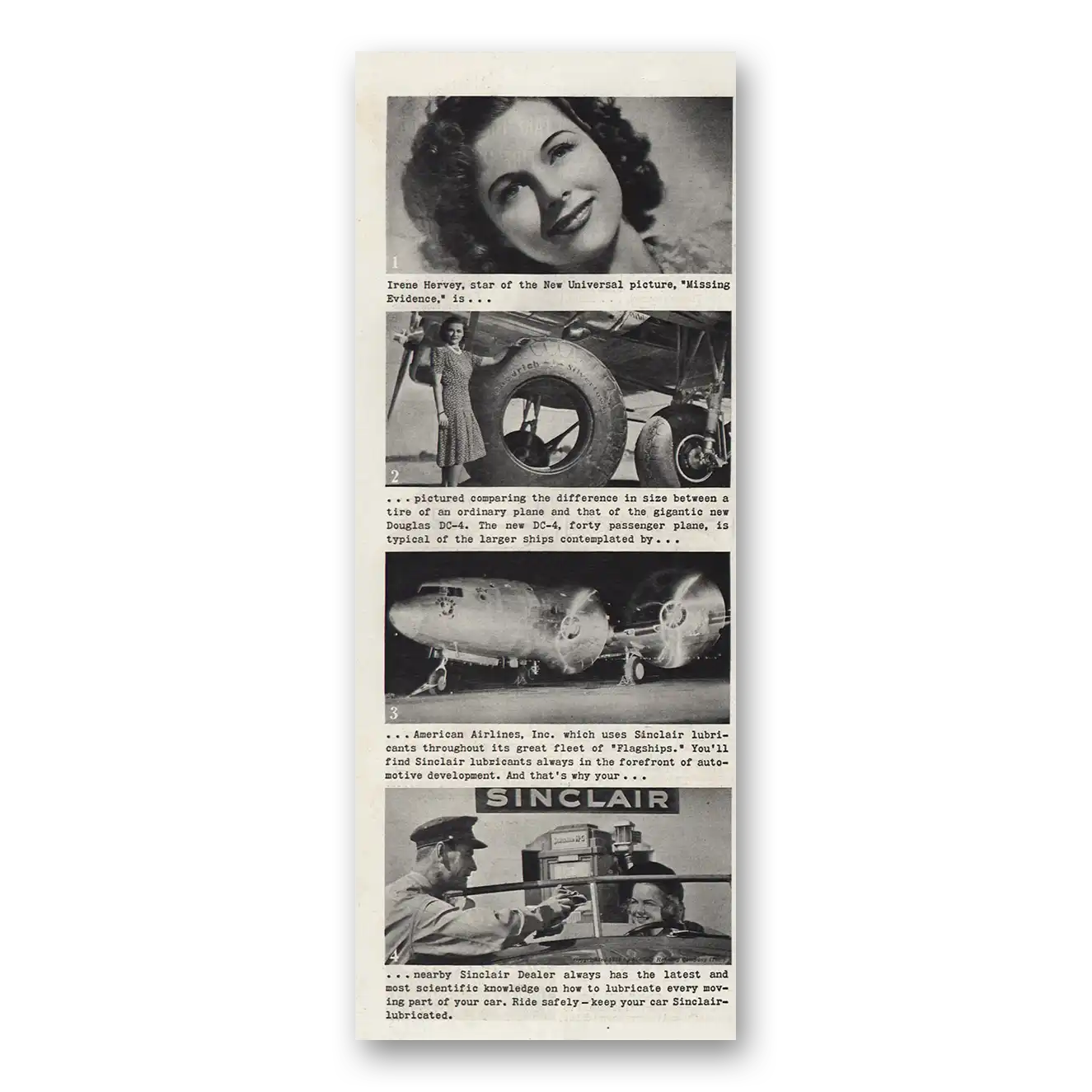 1939 Sinclair Irene Harvey Star of Missing Evidence Vintage Magazine Print Ad