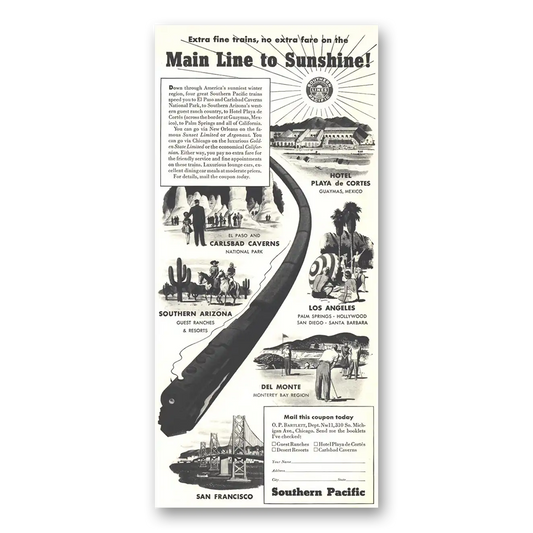 1939 Southern Pacific Main Line to Sunshine Vintage Magazine Print Ad