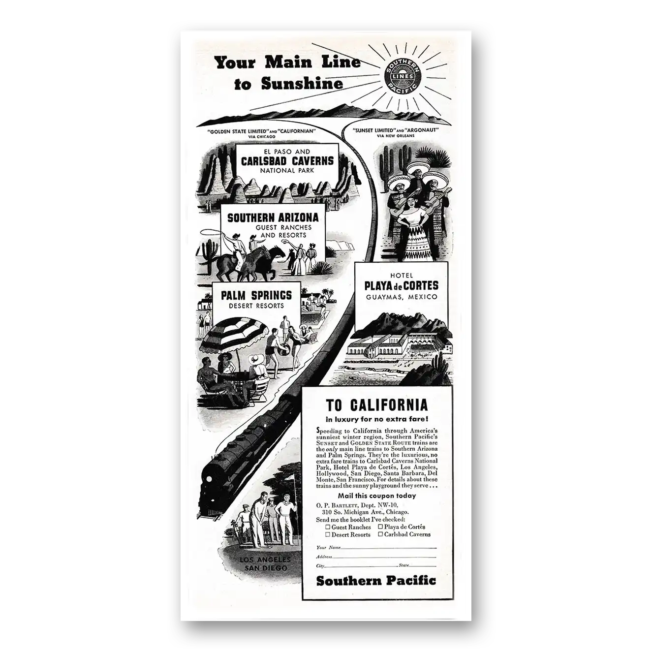 1939 Southern Pacific Your Main Line to Sunshine Vintage Magazine Print Ad