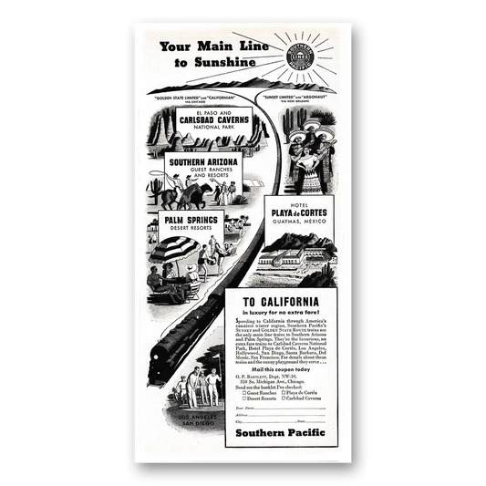 1939 Southern Pacific Your Main Line to Sunshine Vintage Magazine Print Ad