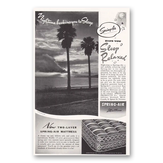 1939 Spring Air Mattress Nightime Beckons You Vintage Magazine Print Ad