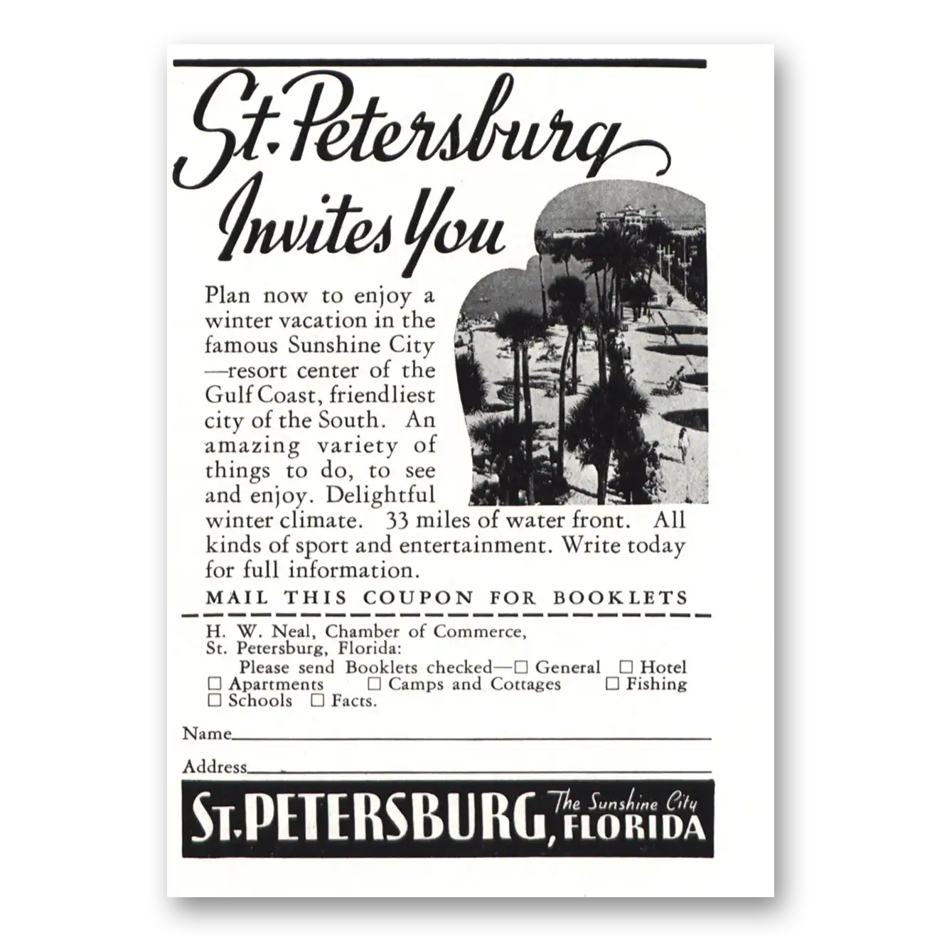 1939 St Petersburg Florida Invites You Vintage Magazine Print Ad