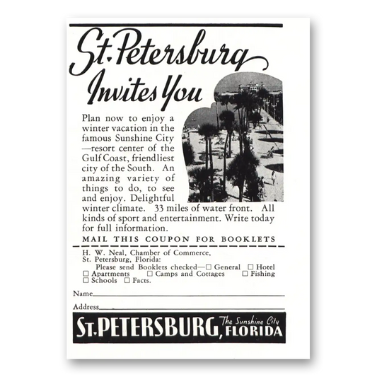 1939 St Petersburg Florida Invites You Vintage Magazine Print Ad