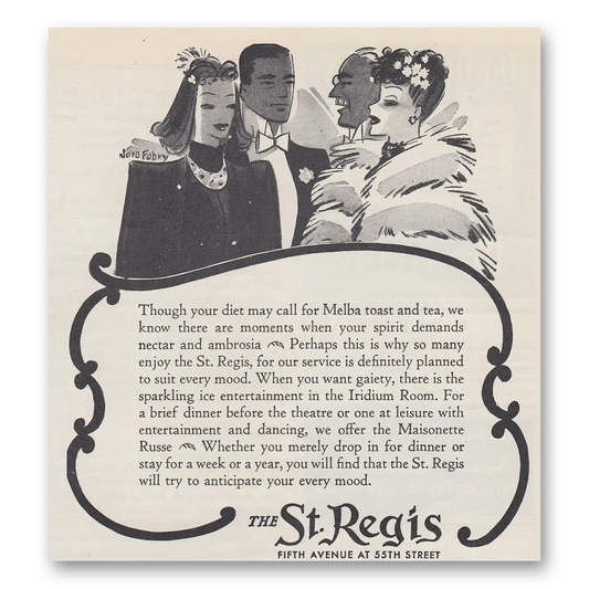 1939 St Regis Hotels Diet May Call for Melba Toast Vintage Magazine Print Ad