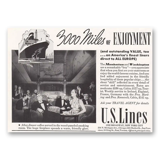 1939 United States Lines Miles of Enjoyment Manhattan Washington Vintage Magazine Print Ad