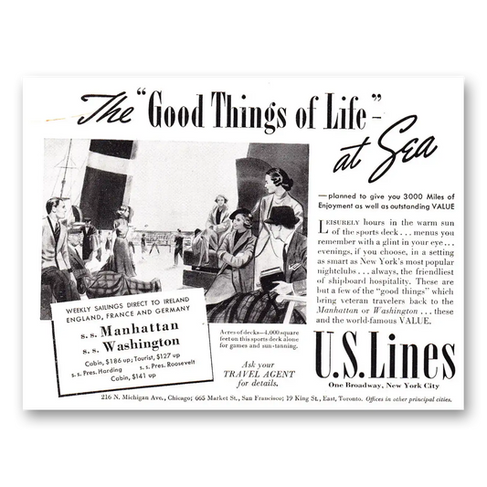 1939 United States Lines Good Things of Life at Sea Vintage Magazine Print Ad