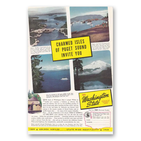 1939 Washington Charmed Isles of Puget Sound Vintage Magazine Print Ad