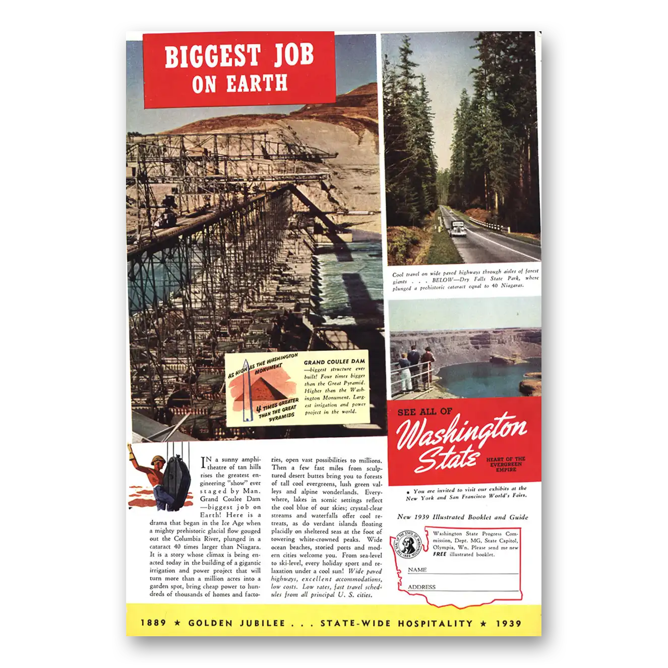 1939 Washington Grand Coulee Dam Biggest Job on Earth Vintage Magazine Print Ad