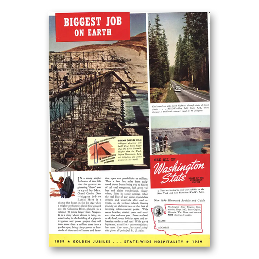 1939 Washington Grand Coulee Dam Biggest Job on Earth Vintage Magazine Print Ad