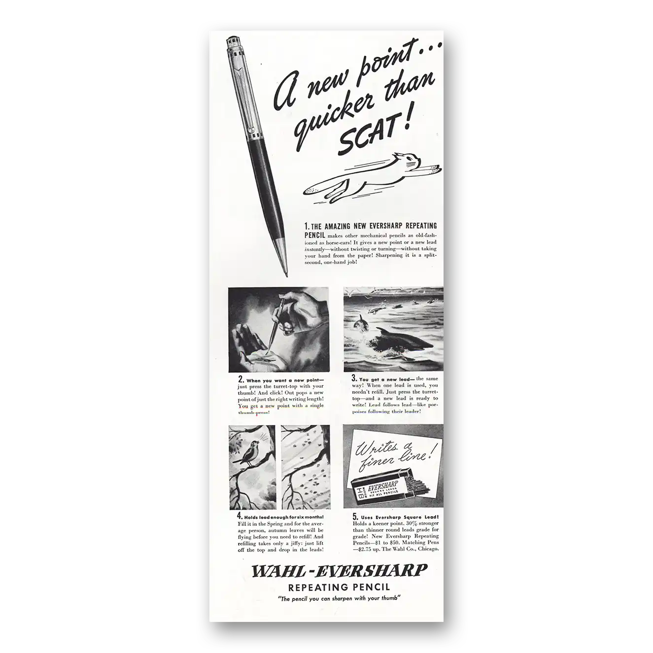 1939 Wahl Eversharp Quicker Than Scat Vintage Magazine Print Ad