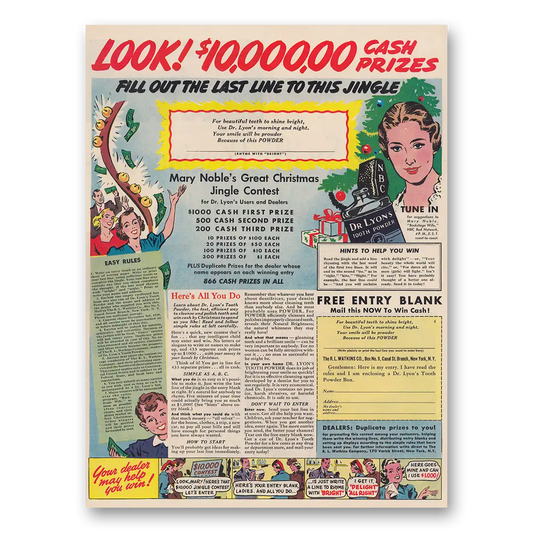 1939 Dr Lyons Tooth Powder Fill Out the Last Line to This Jingle Contest Vintage Magazine Print Ad