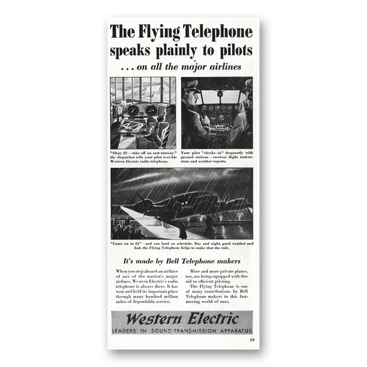 1939 Western Electric Flying Telephone Speaks Plainly Pilots Vintage Magazine Print Ad