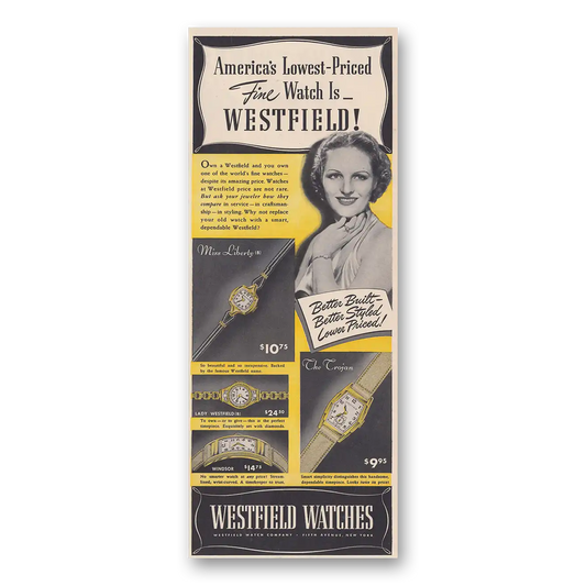 1939 Westfield Watches Lowest Price Fine Watch Vintage Magazine Print Ad