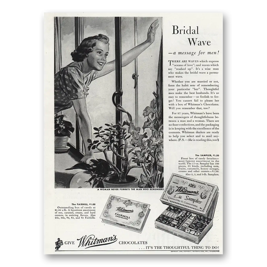 1939 Whitmans Chocolates Bridal Wave Vintage Magazine Print Ad