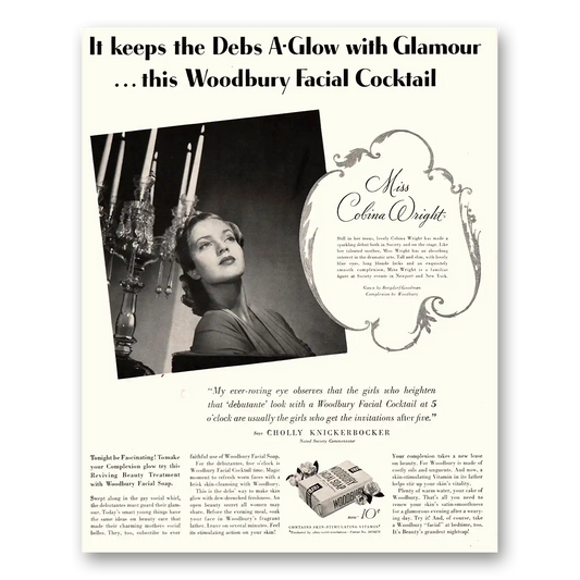 1939 Woodbury Facial Soap Cocktail Miss Cobina Wright Vintage Magazine Print Ad