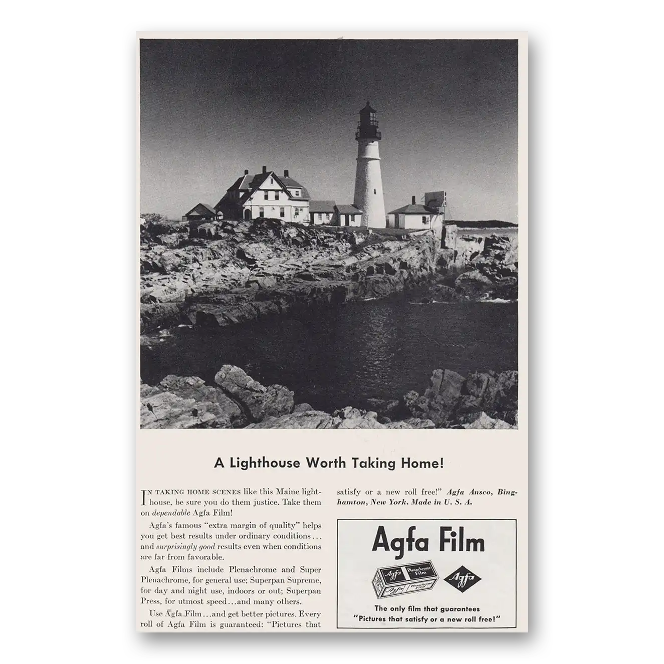 1940 Agfa Film Lighthouse Worth Taking Home Vintage Magazine Print Ad