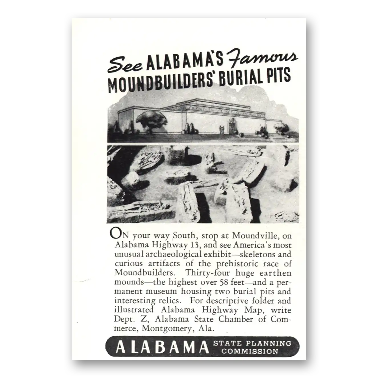 1940 Alabama Moundbuilders Burial Pits Vintage Magazine Print Ad