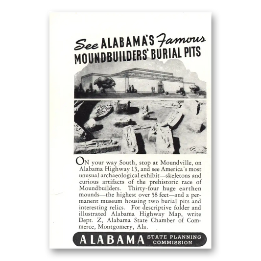 1940 Alabama Moundbuilders Burial Pits Vintage Magazine Print Ad