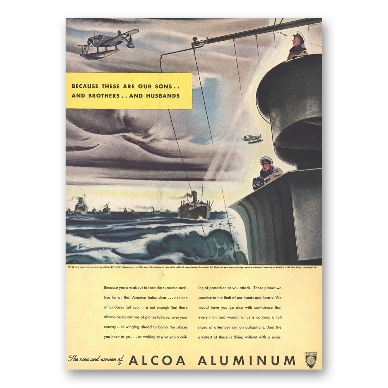 1940 Alcoa Because These Are Our Sons and Brothers Vintage Magazine Print Ad