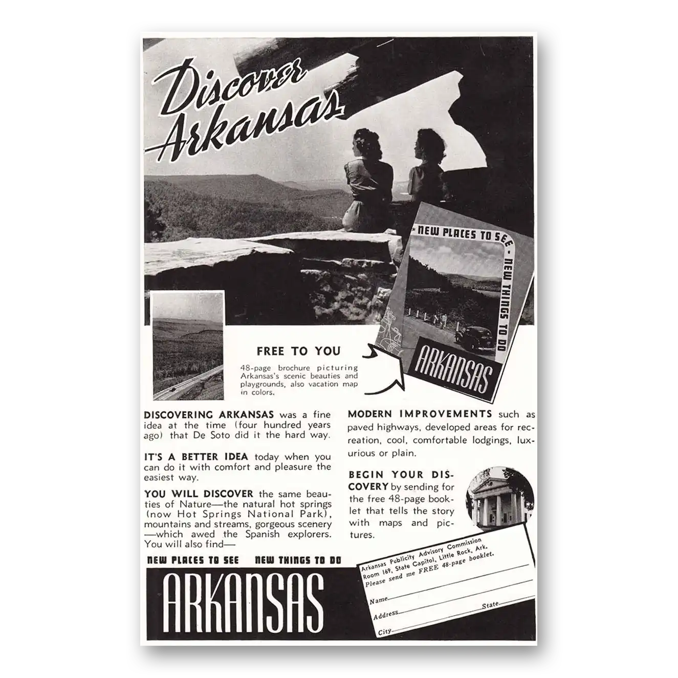 1940 Arkansas Discover Arkansas Vintage Magazine Print Ad