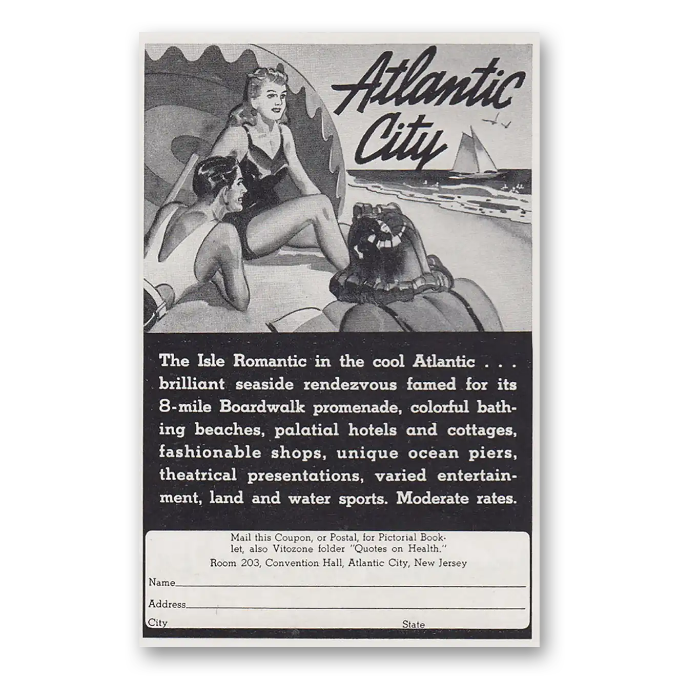 1940 Atlantic City New Jersey Isle Romantic in the Cool Atlantic Vintage Magazine Print Ad