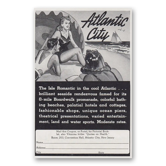 1940 Atlantic City New Jersey Isle Romantic in the Cool Atlantic Vintage Magazine Print Ad