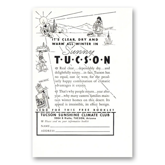 1940 Tucson Arizona Clear Dry and Warm All Winter Vintage Magazine Print Ad