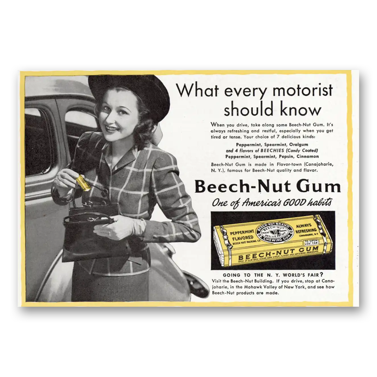 1940 Beech Nut Gum What Every Motorist Should Know Vintage Magazine Print Ad