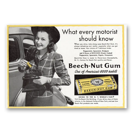 1940 Beech Nut Gum What Every Motorist Should Know Vintage Magazine Print Ad