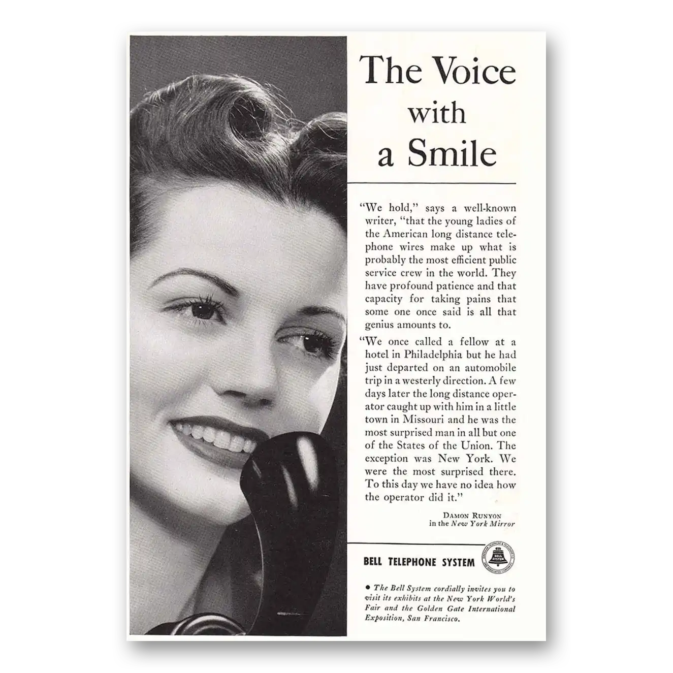 1940 Bell Telephone Voice With a Smile Vintage Magazine Print Ad