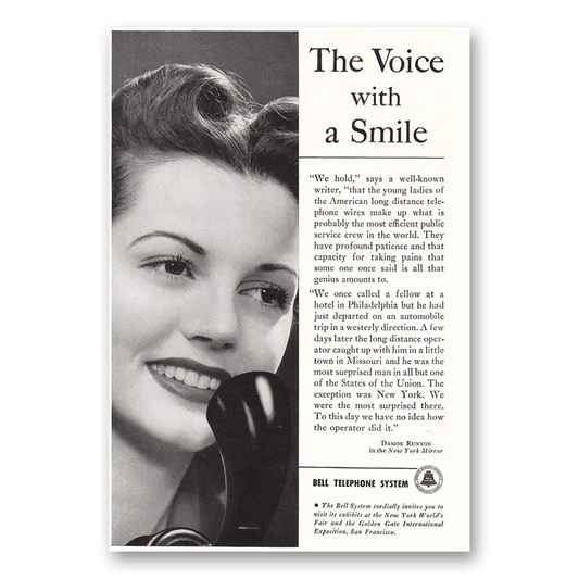 1940 Bell Telephone Voice With a Smile Vintage Magazine Print Ad