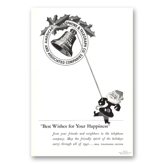 1940 Bell Telephone Best Wishes Santa Vintage Magazine Print Ad