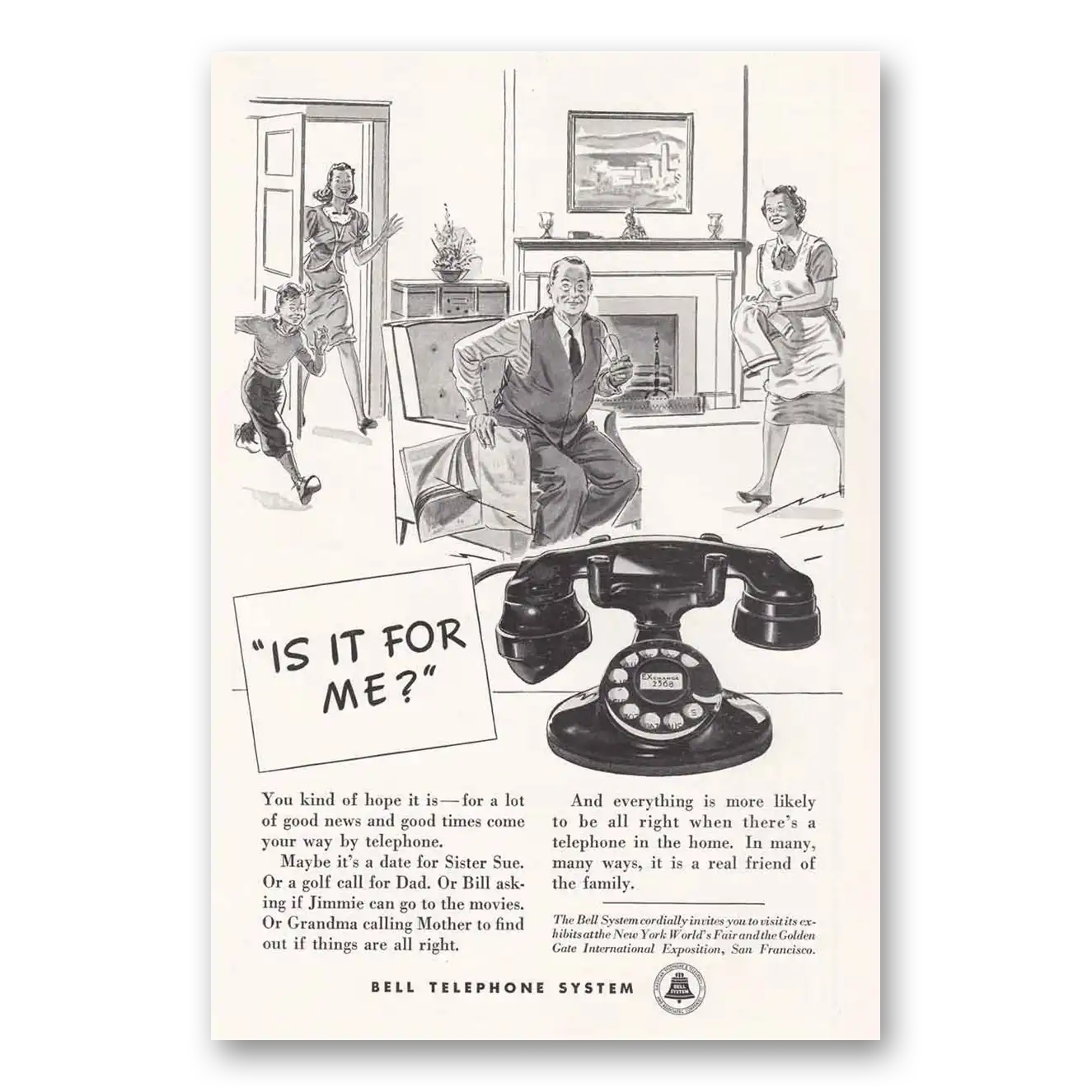 1940 Bell Telephone Is It For Me Vintage Magazine Print Ad