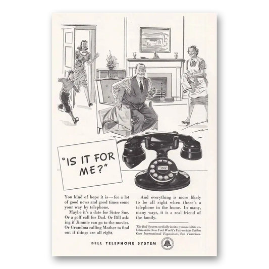 1940 Bell Telephone Is It For Me Vintage Magazine Print Ad