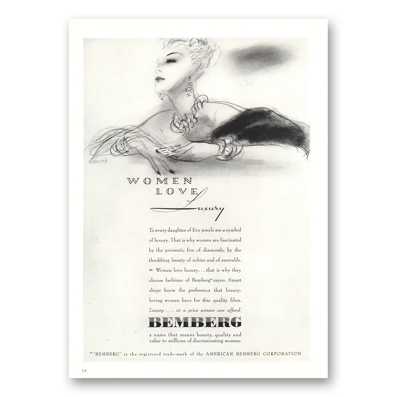 1940 Bemberg Women Love Luxury Vintage Magazine Print Ad