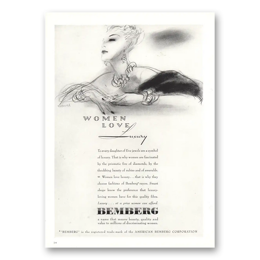 1940 Bemberg Women Love Luxury Vintage Magazine Print Ad