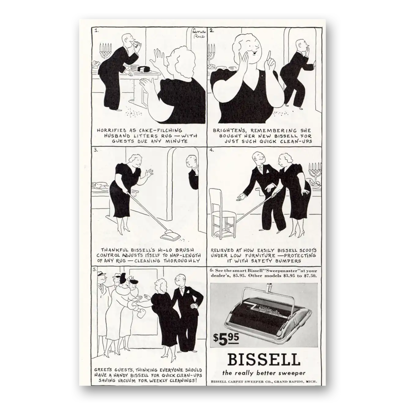 1940 Bissell Sweepers Horrified as Cake Filching Vintage Magazine Print Ad