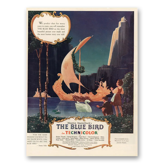 1940 The Blue Bird Promo Maurice Maeterlinck and Shirley Temple Vintage Magazine Print Ad