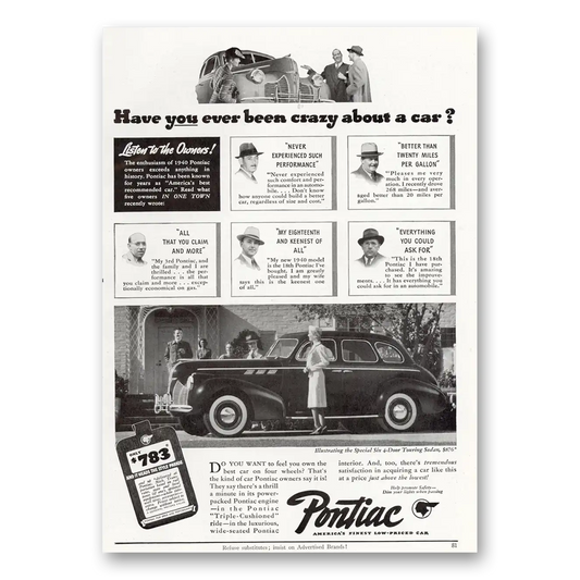 1940 Pontiac Touring Sedan Crazy About a Car Vintage Magazine Print Ad